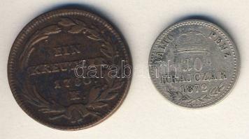 1872KB 10kr Ag T:3 + Ausztria/magyar verdejel 1780K 1Kr M.Theresia T:3