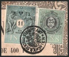 1870 1 forint (gulden) és 25 krajcár okmánybélyeg, oszmán birodalom által kibocsátott államkötvényen...