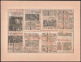 1602 Régi naptárkivágások kartonra ragasztva, paszpartuban, 18,5×27,5 cm