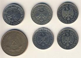 NSZK 1950-94. 1M (5x) mind klf évszám T:2,3 + NDK 1969. 5M "20 éves az NDK" T:3
