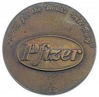 1985. Pfizer - Science for the Worlds Well-Being / 1960-1985 - In commemoration of Pfizers 25 years of activity in Hungary kétoldalas, öntött Br emlékérem (58mm) T:1-