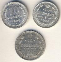 Cári Oroszország 1912. 15k Ag + 1916. 10k Ag T:1/2+,2-/3+ + Szovjetunió 1929. 10k Ag T:1/2+