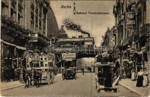 1911 Berlin, Bahnhof Friedrichsstrasse / railway station, train, shops, Hotel Silesia, English Club, montage with autobus (r)