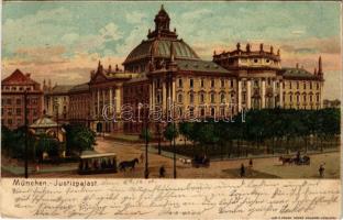 1901 München, Munich; Justizpalast / Palace of Justice, horse-drawn tram. Lith. u. Druck Georg Brunner litho (EK)
