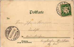 1901 München, Munich; Justizpalast / Palace of Justice, horse-drawn tram. Lith. u. Druck Georg Brunn...