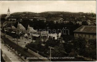 1929 Szekszárd, Kaszinóbazár és Korzó madártávlatból, Gauzer Ádám üzlete (EK)