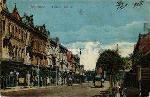 1916 Debrecen, Ferenc József út, villamos, Fodor A. üzlete