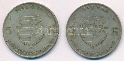 1947. 5Ft Ag "Kossuth" (2x) T:2-,3 patina Adamo F8.1