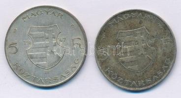 1947. 5Ft Ag "Kossuth" (2x) T:2-,3 patina Adamo F8.1