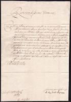 1769 Katonai személyek házassági ügyében kelt hivatalos levél Nagyszebenből Pollyára, papírfelzetes viaszpecséttel