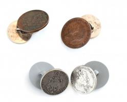 Régi brit és osztrák pénzérmékből készített mandzsettagombok (1 Farthing-V. György, 1/4 Florin), 2 pár