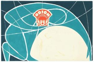 cca 1950-60 Orion reklám vagy plakát terv, tempera, papír, jelzés nélkül, kissé foltos, lap jobb szélén törésnyommal, 13×19,5 cm