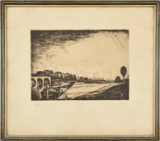 Erdélyi jelzéssel: Vízparti táj. Rézkarc, papír, 3/50, Üvegezett fakeretben. 18x23 cm