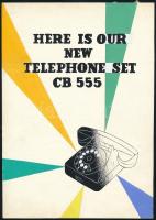 cca 1955 CB 555 típusú magyar telefon, reklám vagy plakát terv, angol nyelvű felirattal (Here is our new telephone set CB 555). Tempera, tus, papír, jelzés nélkül. 21×14,5 cm