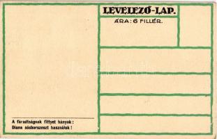 Cserkész művészlap. A fáradtságnak fittyet hányok: Diana sósborszeszt használok! / Hungarian boy sco...