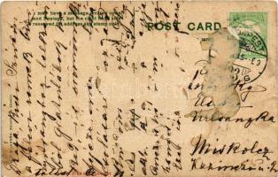 "Keep off the grass" Black people with wooden dolls. Metallic foil art postcard (Rb)