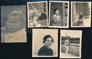 Kinszki Imre családjáról, eltérő időpontokban készült felvételek, fele datált, 6 db vintage fotó, az egyik felületén sérülések, 5,5x4,4 cm és 8,1x5,5 cm