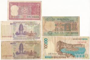 5db-os ázsiai bankjegytétel, benne India, Kambodzsa, Indonézia T:III 5pcs Asian banknote lot, within India, Cambodia, Indonesia C:F