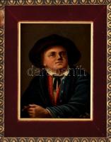 Khoor József (1818-1880): Szivarozó férfi portréja, 1870. Olaj, vászon, jelzett (kerete által kissé takarva). Dekoratív, kissé sérült fa keretben. 21×16 cm