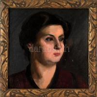 Jelzés nélkül: Női portré. Olaj, vászon. Dekoratív fa keretben, 34,5×34,5 cm