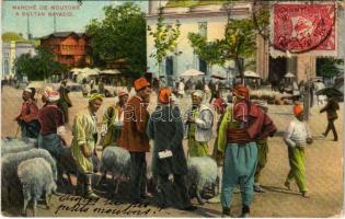 Constantinople, Instanbul; Marché de moutons a Sultan Bayezid / sheep market, mosque. TCV card (EK)