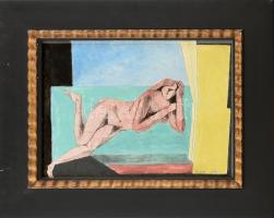 Jacob Gildor (1948-): Női akt. Vegyes technika, papír. Jelzett. Dekoratív, üvegezett fa keretben, 30×42 cm