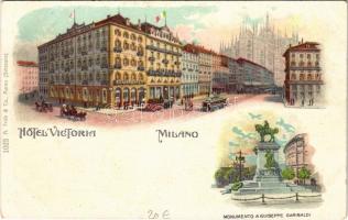 Milano, Milan; Hotel Victoria, Monumento a Guiseppe Garibaldi / hotel, tram, monument. A. Trüb & Co. litho (EK)