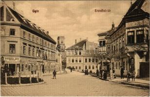 1916 Győr, Erzsébet tér, Birkmayer János sírkő raktára, mosó és vegytisztító, Treitner Ferenc könyvkötészete, üzlet