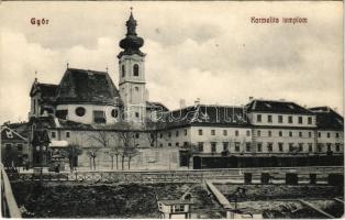 Győr, Karmelita templom, iparvasút, vonat, időjárásjelző (fl)