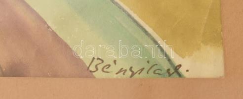 Bényi László (1909-2004): Táj fenyőkkel. Akvarell, ceruza, papír, jelezve jobbra lent. Üvegezett, ki...