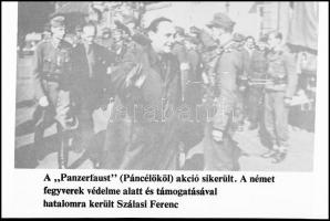 1944 Szálasi Ferenc (1897-1946) nyilas nemzetvezető hatalomra kerülése, 4 db NEGATÍV (három feliratozva, a negyediken a Nyilas Párt demonstrációja a Hősök terén), Kotnyek Antal (1921-1990) budapesti fotóriporter hagyatékából, 6,5x6,1 cm és 5x6,5 cm között