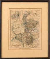 cca 1860 Hessen térképe, tervezte: és rajzolta Major Radefeld, kézzel színezett metszet, Bibliographisches Institut Hildburghausen metszése, nyomása és kiadása. Üvegezett fa keretben. 25x19 cm / map of Hessen, hand-coloured, framed