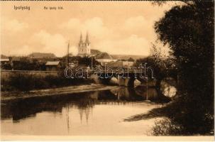Ipolyság, Sahy; Ipoly híd, Bölner Pál üzlete / Ipel river bridge, shop (képeslapfüzetből / from postcard booklet)