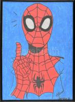 Saphier jelzéssel: Spiderman. Vegyes technika, papír. Üvegezett keretben. 40x30 cm