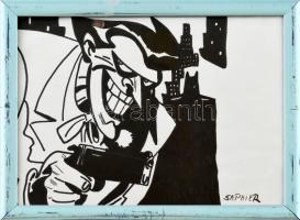 Saphier jelzéssel: Joker black and white. Tus, papír. Üvegezett keretben. 18x24 cm