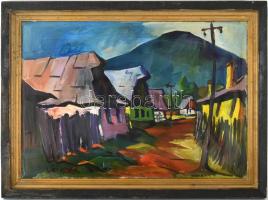 Nagy Oszkár jelzéssel: Utcarészlet. Olaj, vászon. Javított, sérült. Dekoratív, kissé sérült fa keret...