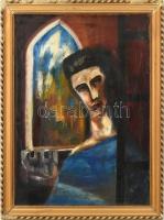 Gulácsy jelzéssel: Portré. Olaj, vászon. Kissé sérült. Dekoratív, sérült fa keretben. 70x50 cm