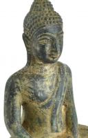 Antik bronz Buddha, jelzett, kopott, m: 24 cm