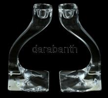 Design üveg gyertyatartópár, jelzett: Riedel, kopott, m: 15 cm