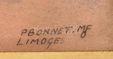 Francia Limoges tűzzománc csendélet, jelzett, szép keretben, 12x9cm