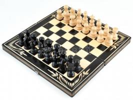 Fa sakk és ostábla készlet. Faragott. 26x26 cm