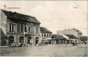 Gyulafehérvár, Karlsburg, Alba Iulia; Fő tér, Fuchs Nándor üzlete, gyógyszertár / main square, shop, pharmacy