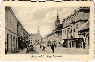 Nagyszombat, Tyrnau, Trnava; Nagy Lajos utca, Weisz Adolf, Lázár üzlete / street view, shops