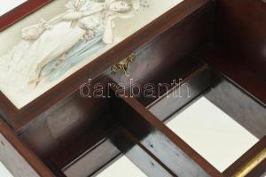 Szecessziós fali szekrényke, polc. Fa, réz. egy repedéssel. 36x29 cm