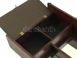 Szecessziós fali szekrényke, polc. Fa, réz. egy repedéssel. 36x29 cm