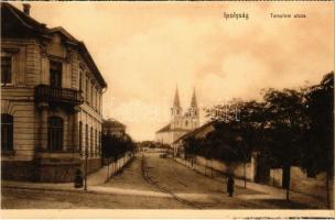 Ipolyság, Sahy; Templom utca, Takarékpénztár / street view, savings bank (képeslapfüzetből / from postcard booklet)