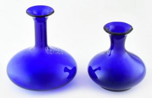 Királykék üveg vázapár, hibátlan, m: 16 és 21 cm