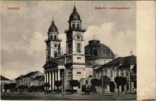 1907 Szatmár, Szatmárnémeti, Satu Mare; Deák tér, székesegyház, jelzálogbank / square, cathedral, bank