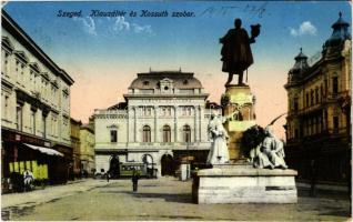 1915 Szeged, Klauzál tér, Kossuth szobor, Pósz Alajos és Grósz Bernát üzlete, villamos