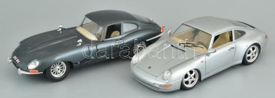 6db modellautó, (Ferrari 2db, Jaguar, Lamborghini 2db, Porsche) Fém műanyag, kisebb kopásokkal. h: c...